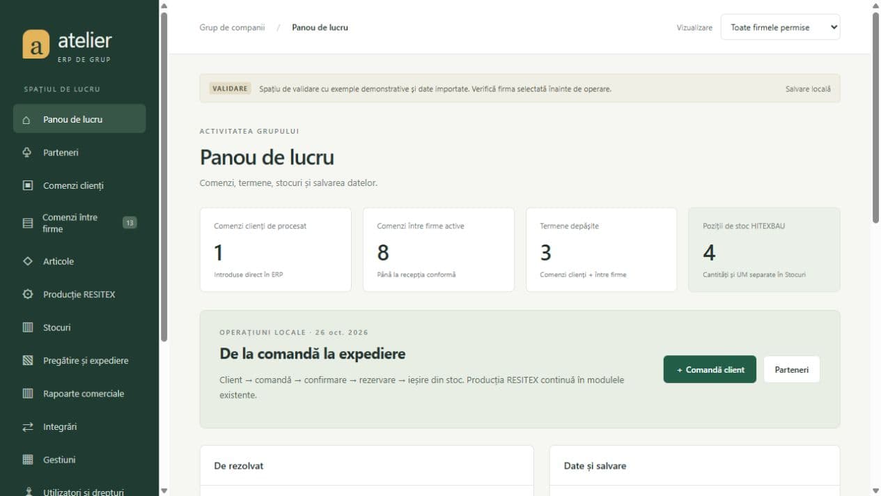 Pagina de început Atelier ERP